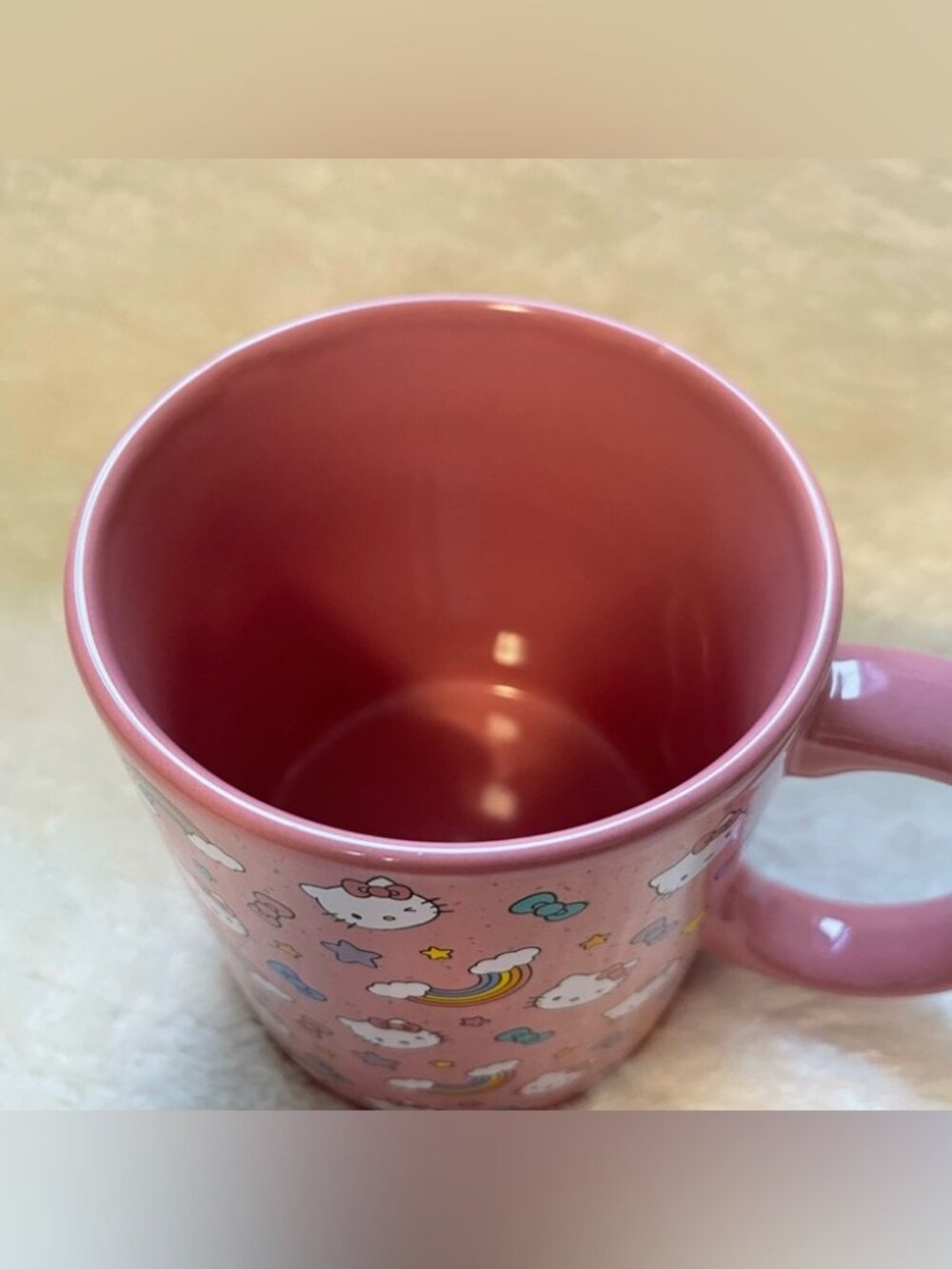 NEW Hello Kitty Pink Stars Bows Rainbows Ceramic Mug 20oz NWT - Picture 3 of 4